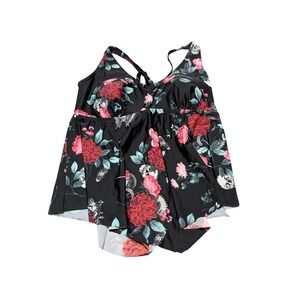 Torrid Tankini Swim Top Womens 2 Black Skull Floral Peplum Goth Plus  Flyaway
